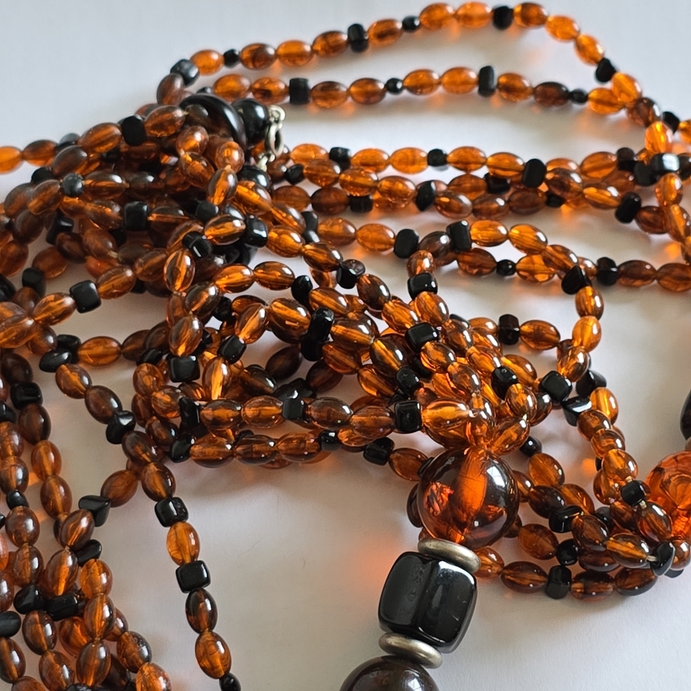 Vintage Necklace Multi Strand Amber color Necklace